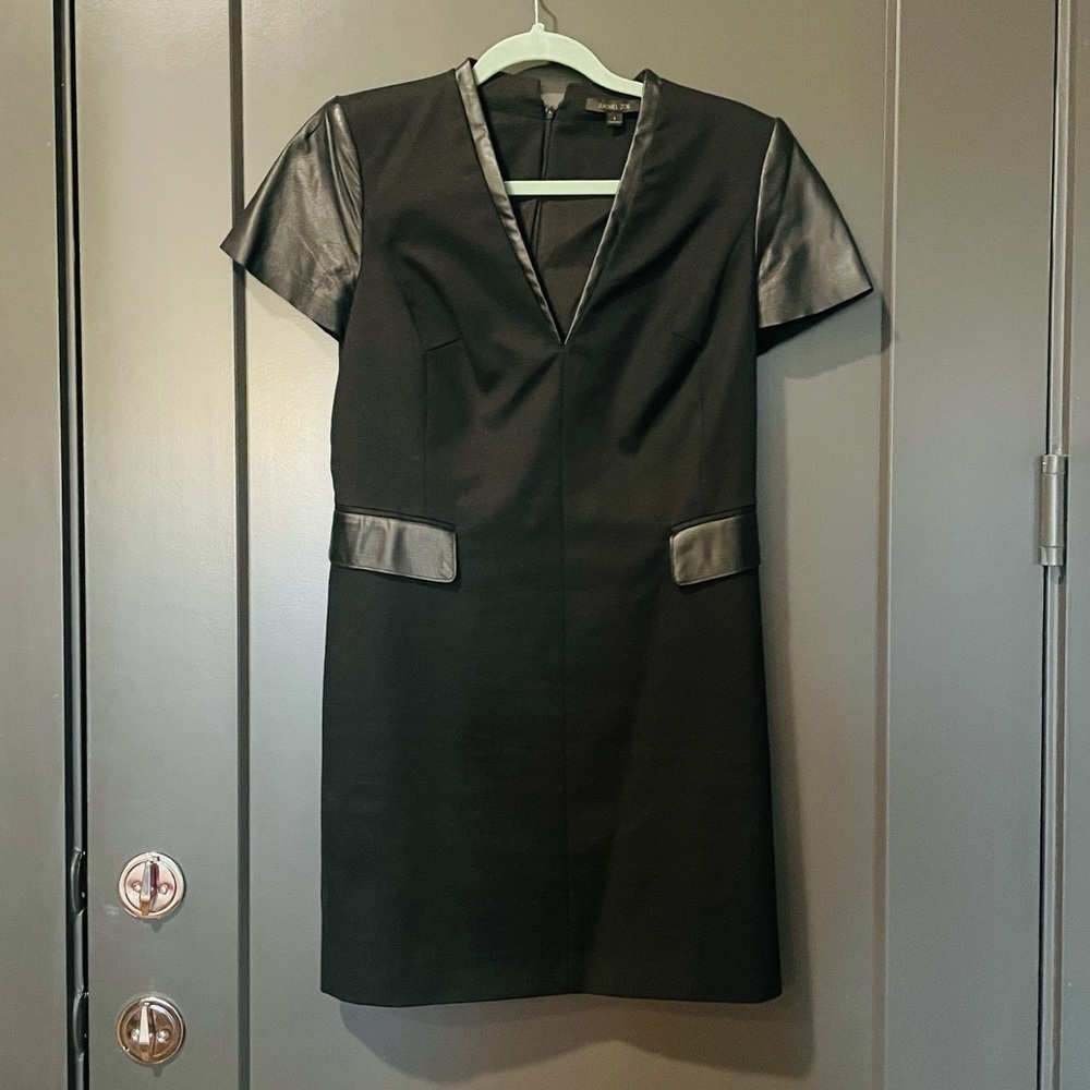 Rachel Zoe Black leather short sleeve shift dress
